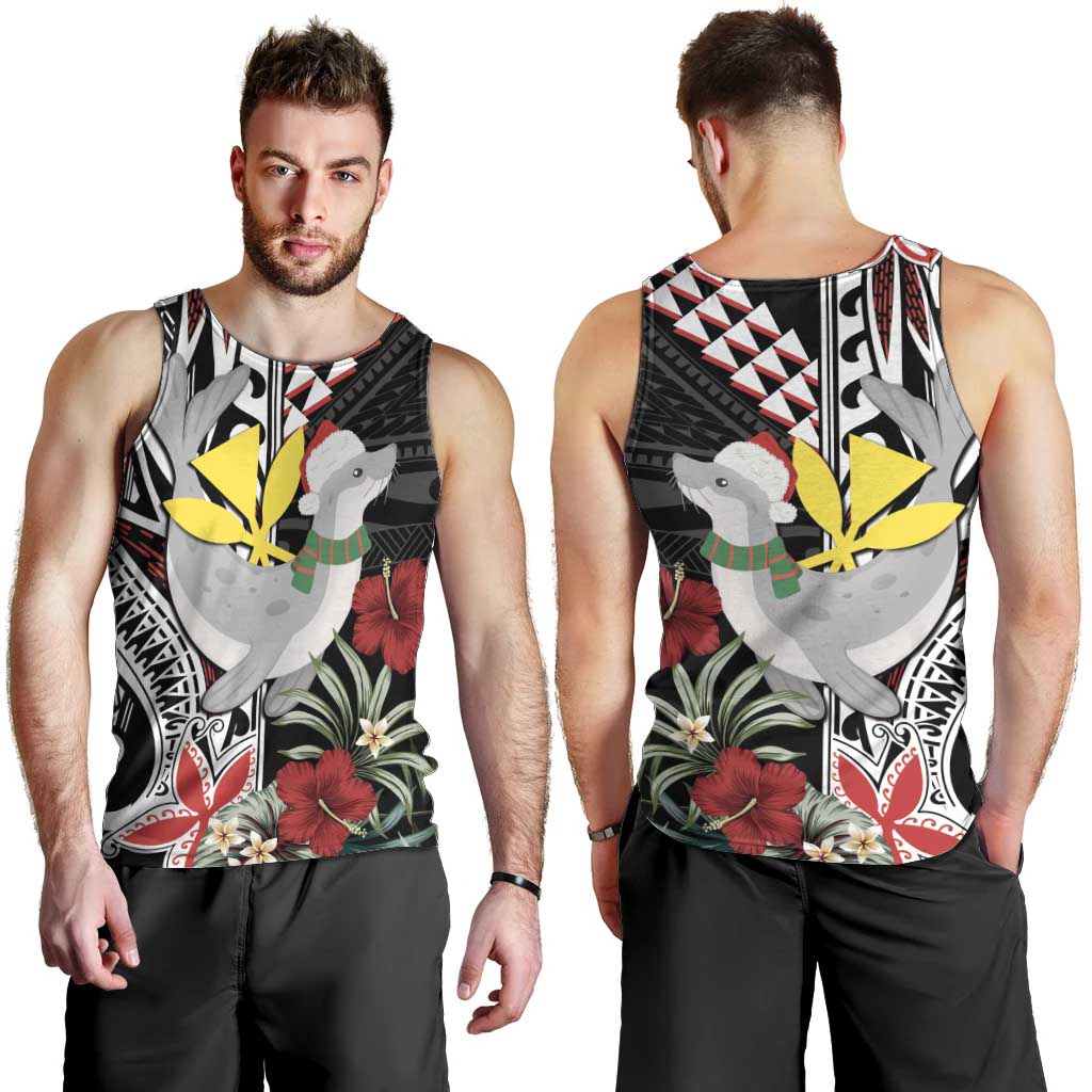 Hawaii Monk Seal Santa Men Tank Top Hibiscus Kakau Pattern Mele Kalikimaka LT9 - Polynesian Pride
