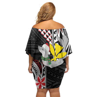 Hawaii Monk Seal Santa Off Shoulder Short Dress Hibiscus Kakau Pattern Mele Kalikimaka LT9 - Polynesian Pride