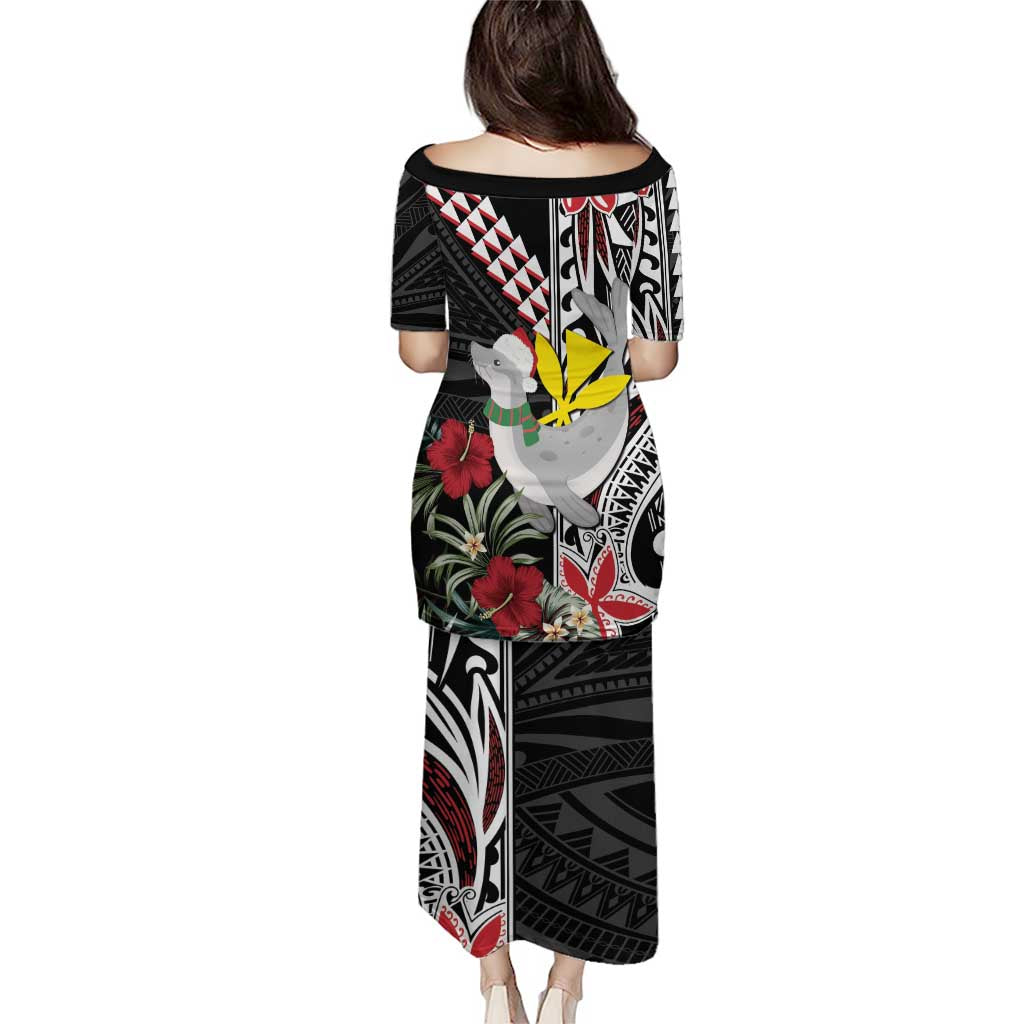 Hawaii Monk Seal Santa Puletasi Hibiscus Kakau Pattern Mele Kalikimaka LT9 - Polynesian Pride