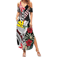 Hawaii Monk Seal Santa Summer Maxi Dress Hibiscus Kakau Pattern Mele Kalikimaka LT9 Women Black - Polynesian Pride