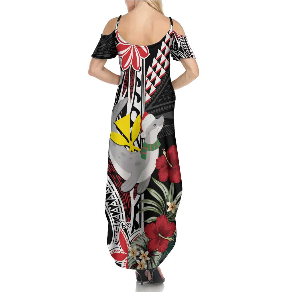 Hawaii Monk Seal Santa Summer Maxi Dress Hibiscus Kakau Pattern Mele Kalikimaka LT9 - Polynesian Pride