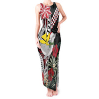 Hawaii Monk Seal Santa Tank Maxi Dress Hibiscus Kakau Pattern Mele Kalikimaka LT9 Women Black - Polynesian Pride