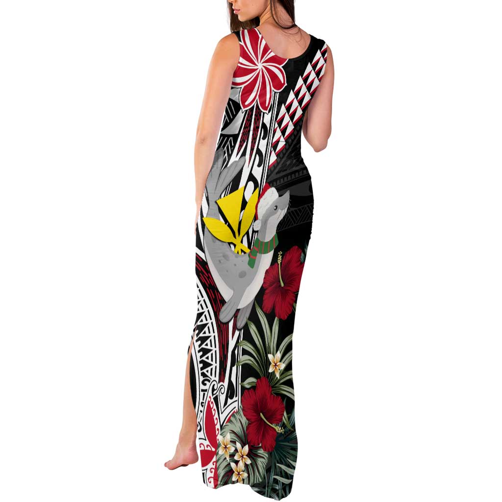 Hawaii Monk Seal Santa Tank Maxi Dress Hibiscus Kakau Pattern Mele Kalikimaka LT9 - Polynesian Pride