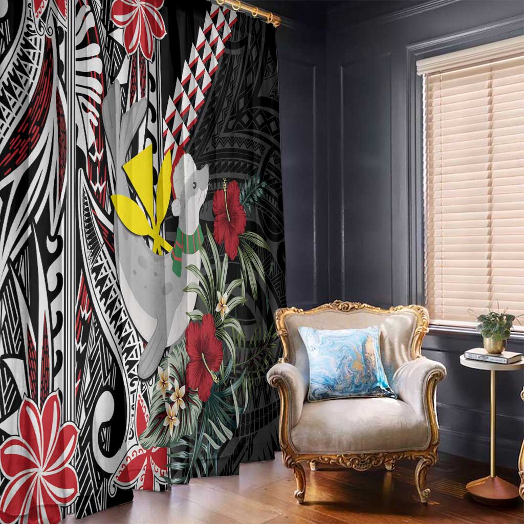 Hawaii Monk Seal Santa Window Curtain Hibiscus Kakau Pattern Mele Kalikimaka LT9 - Polynesian Pride