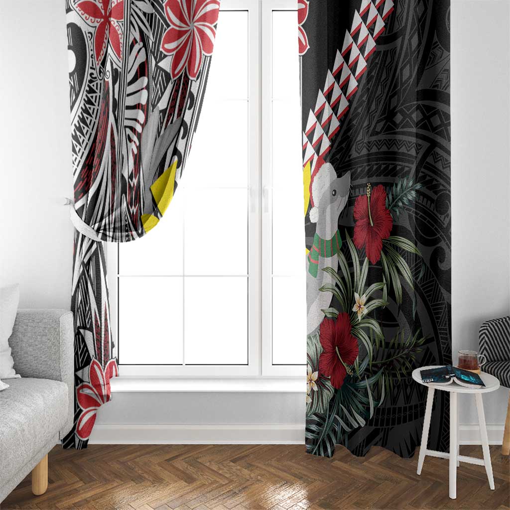 Hawaii Monk Seal Santa Window Curtain Hibiscus Kakau Pattern Mele Kalikimaka LT9 - Polynesian Pride