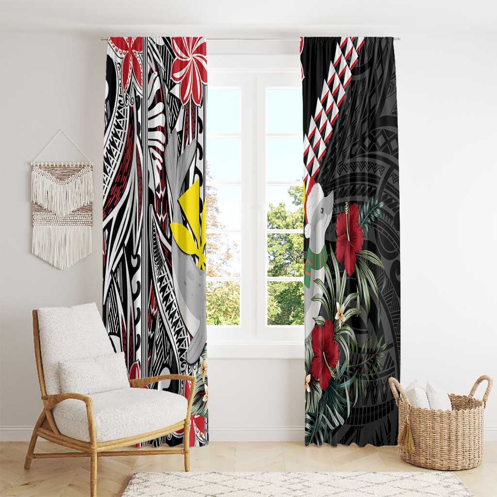 Hawaii Monk Seal Santa Window Curtain Hibiscus Kakau Pattern Mele Kalikimaka LT9 - Polynesian Pride