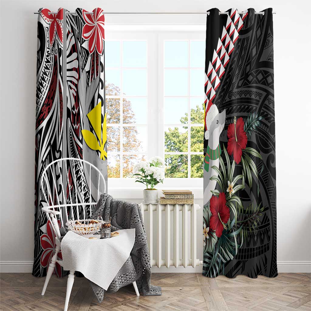 Hawaii Monk Seal Santa Window Curtain Hibiscus Kakau Pattern Mele Kalikimaka LT9 - Polynesian Pride