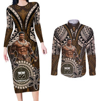 Samoa Warrior Couples Matching Long Sleeve Bodycon Dress and Long Sleeve Button Shirt The Mighty Samoan Warrior Spirit