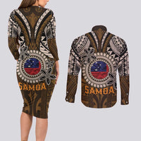 Samoa Warrior Couples Matching Long Sleeve Bodycon Dress and Long Sleeve Button Shirt The Mighty Samoan Warrior Spirit