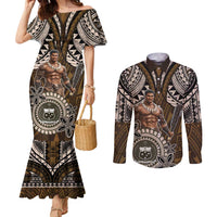 Samoa Warrior Couples Matching Mermaid Dress and Long Sleeve Button Shirt The Mighty Samoan Warrior Spirit