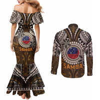 Samoa Warrior Couples Matching Mermaid Dress and Long Sleeve Button Shirt The Mighty Samoan Warrior Spirit