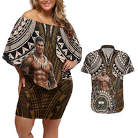 Samoa Warrior Couples Matching Off Shoulder Short Dress and Hawaiian Shirt The Mighty Samoan Warrior Spirit