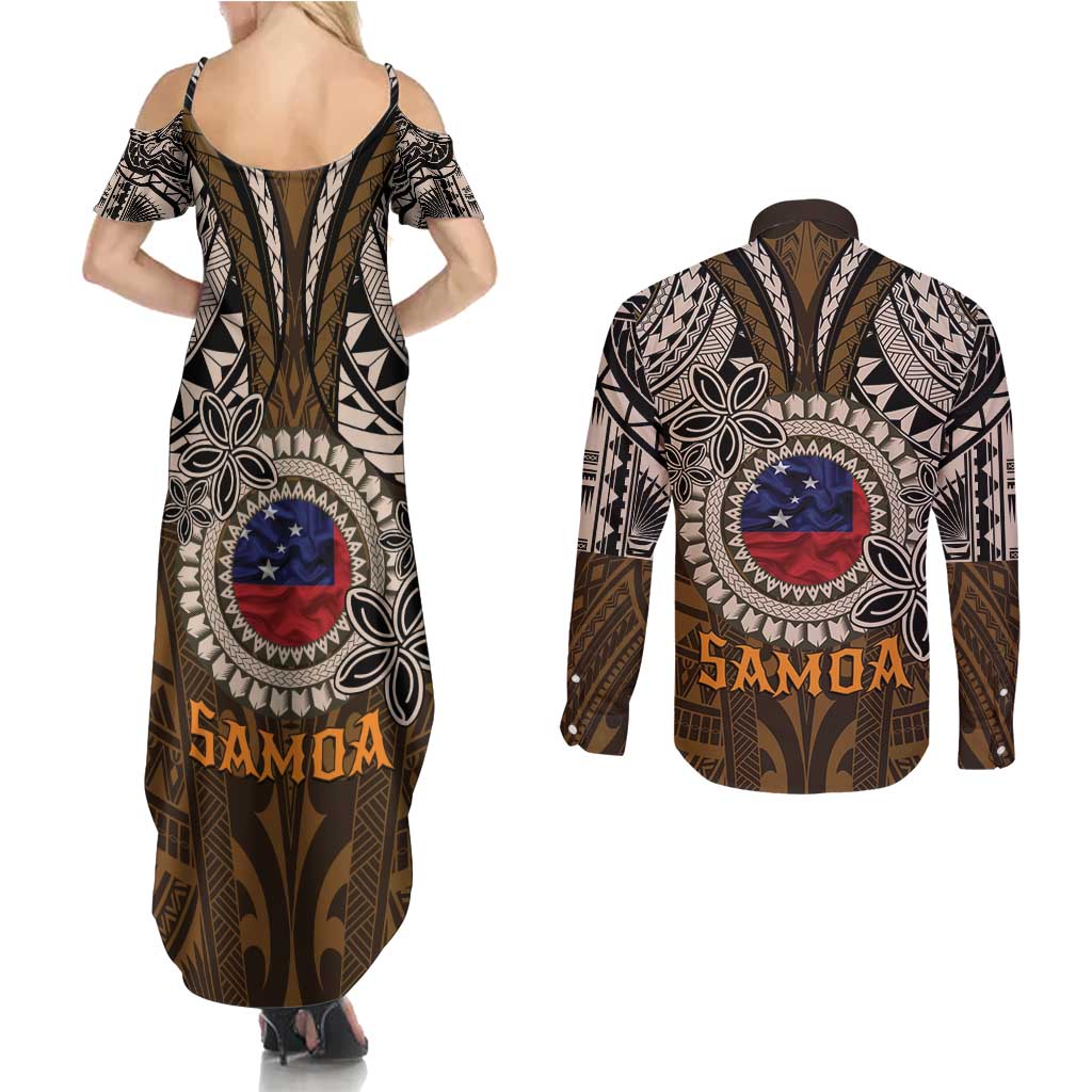 Samoa Warrior Couples Matching Summer Maxi Dress and Long Sleeve Button Shirt The Mighty Samoan Warrior Spirit