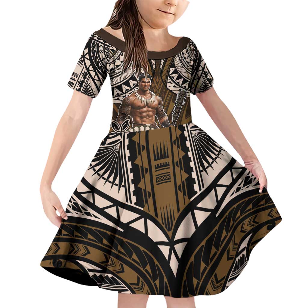 Samoa Warrior Family Matching Off Shoulder Short Dress and Hawaiian Shirt The Mighty Samoan Warrior Spirit