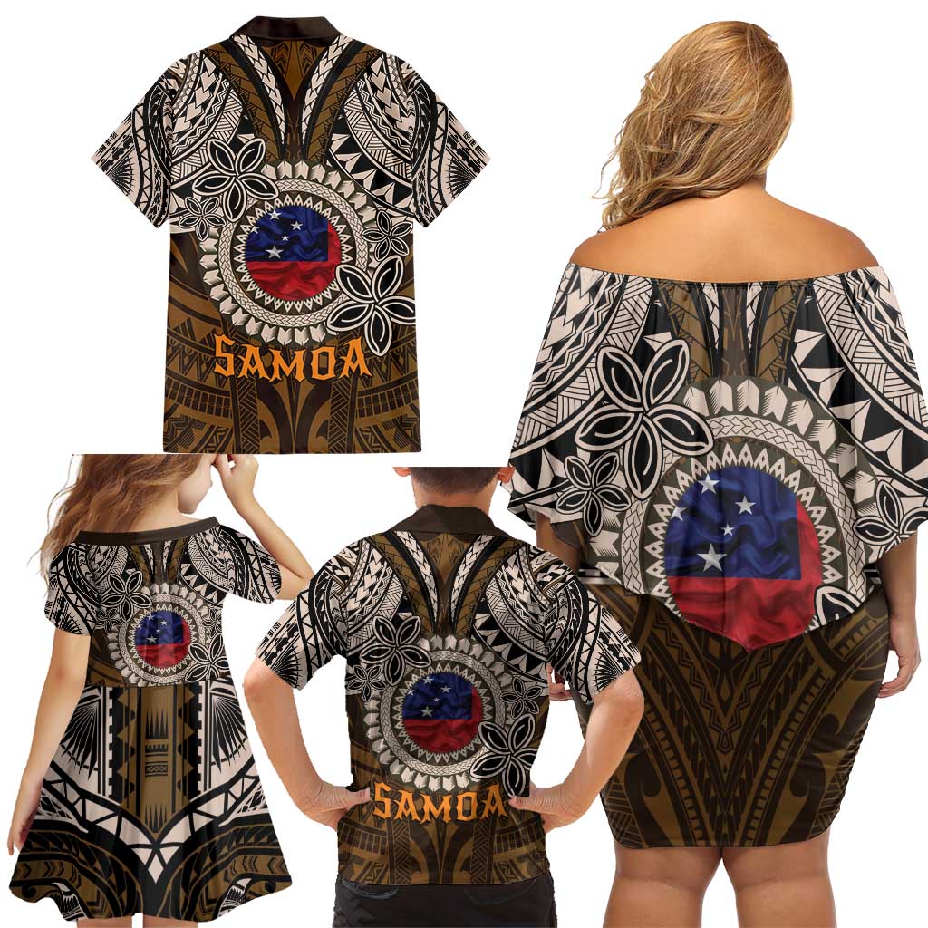 Samoa Warrior Family Matching Off Shoulder Short Dress and Hawaiian Shirt The Mighty Samoan Warrior Spirit