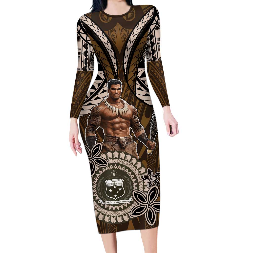 Samoa Warrior Long Sleeve Bodycon Dress The Mighty Samoan Warrior Spirit