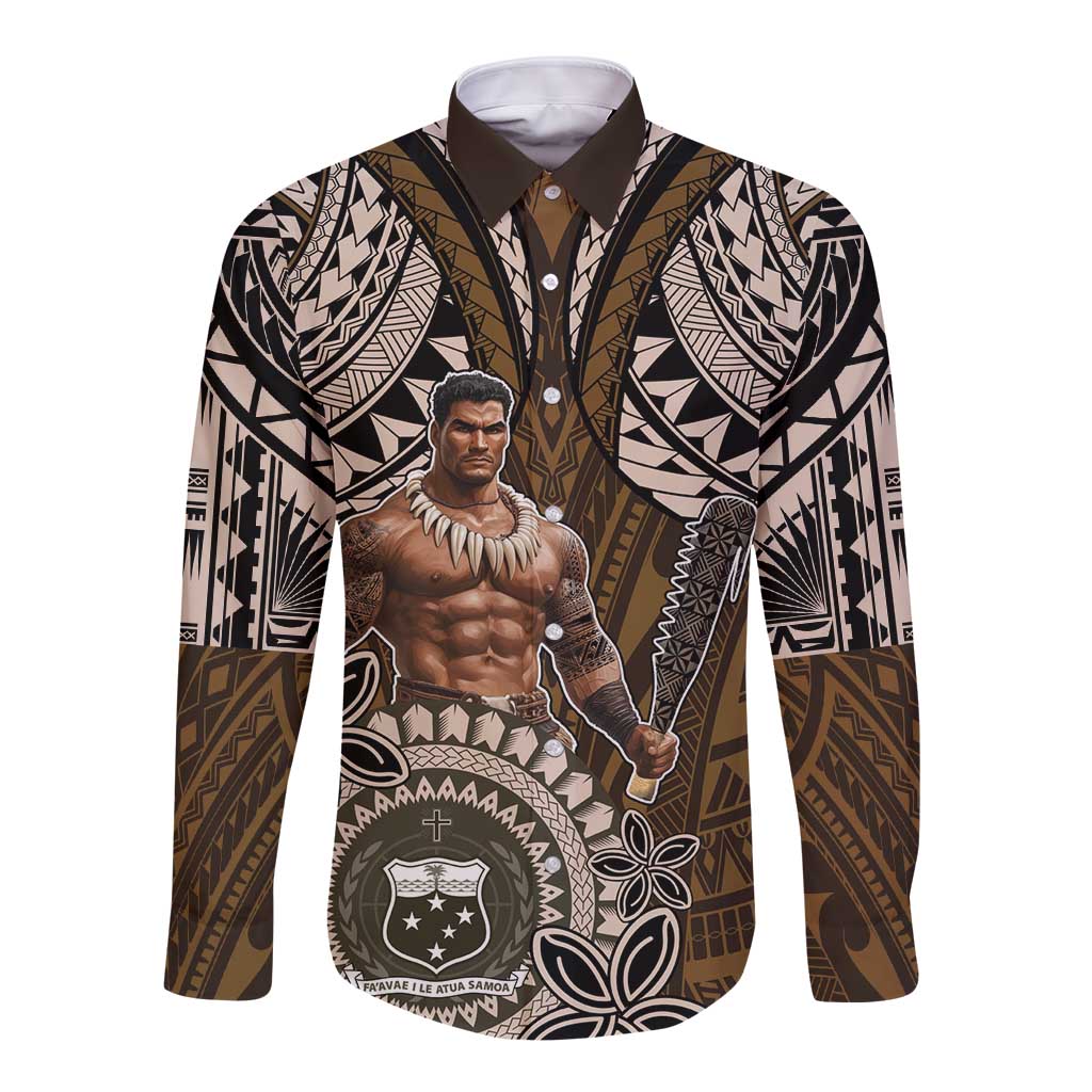 Samoa Warrior Long Sleeve Button Shirt The Mighty Samoan Warrior Spirit