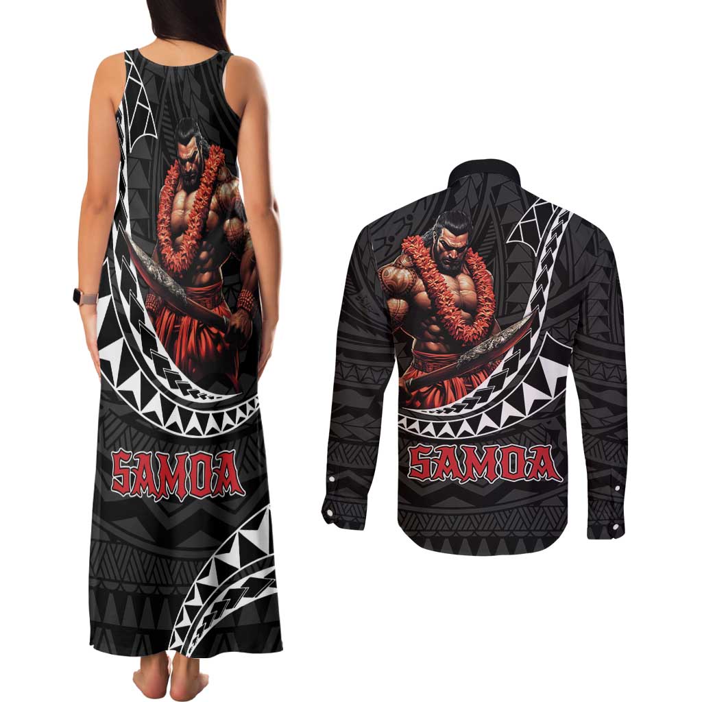 Samoan Pride Polynesian Tribal Warrior Couples Matching Tank Maxi Dress and Long Sleeve Button Shirt 685 Samoa Mo Samoa