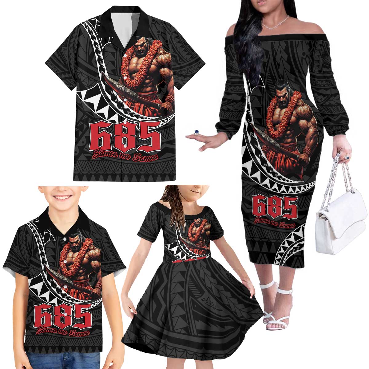 Samoan Pride Polynesian Tribal Warrior Family Matching Off The Shoulder Long Sleeve Dress and Hawaiian Shirt 685 Samoa Mo Samoa