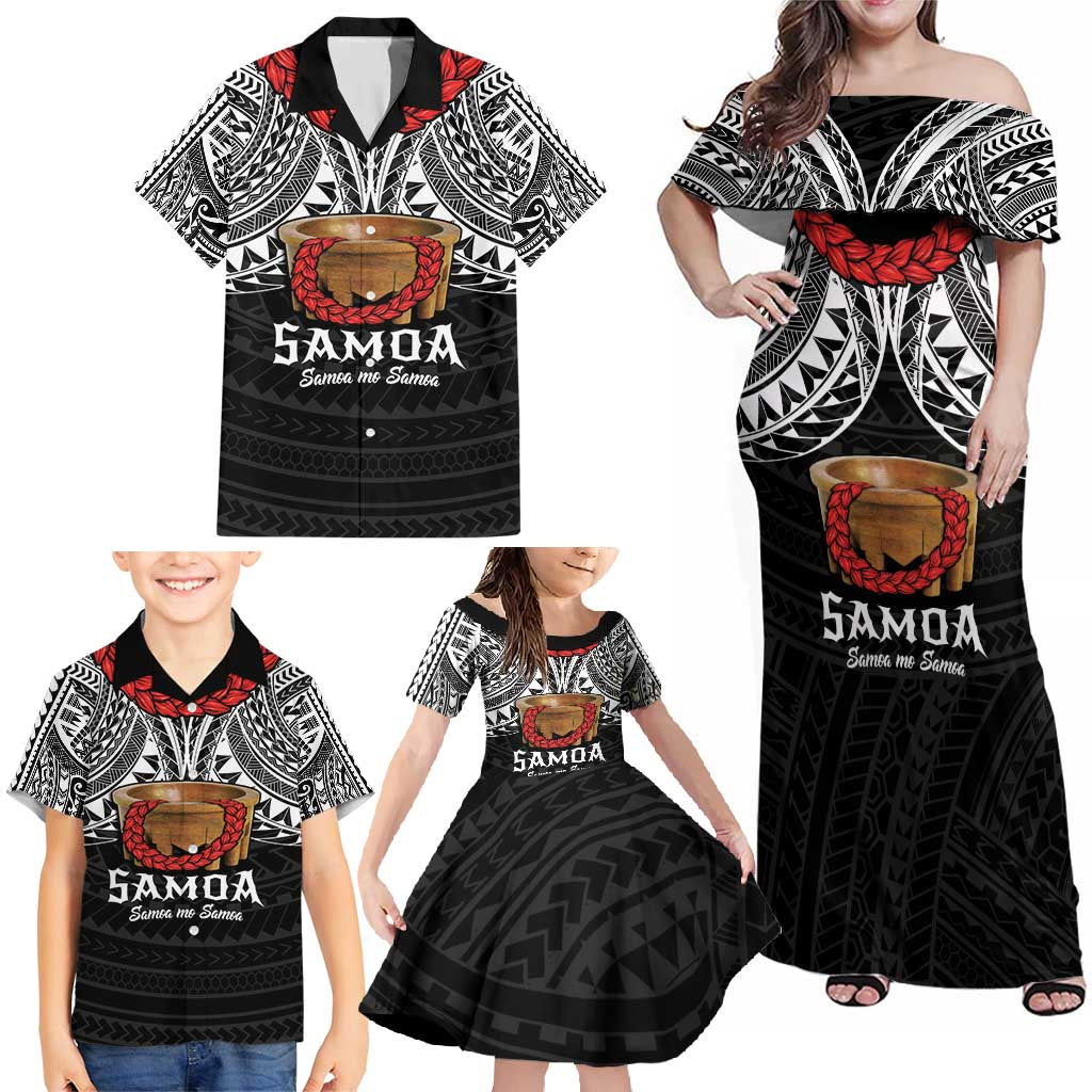 Samoan Tanoa Kava Bowl Ula Fala Family Matching Off Shoulder Maxi Dress and Hawaiian Shirt Polynesian Tribal Vibe