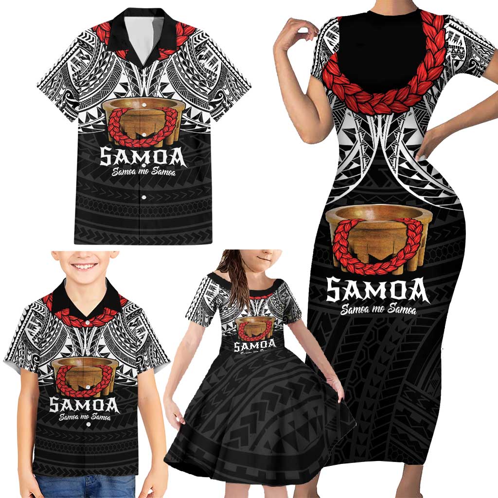 Samoan Tanoa Kava Bowl Ula Fala Family Matching Short Sleeve Bodycon Dress and Hawaiian Shirt Polynesian Tribal Vibe