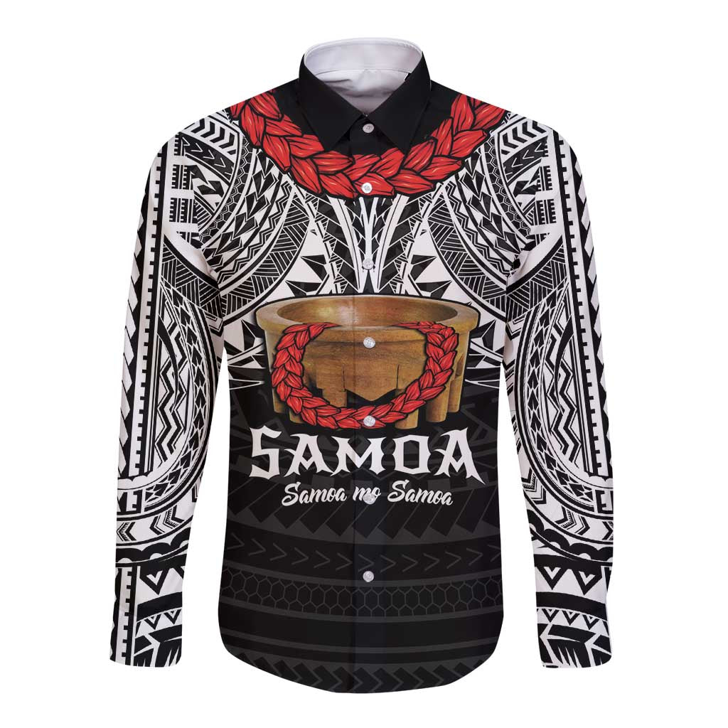 Samoan Tanoa Kava Bowl Ula Fala Long Sleeve Button Shirt Polynesian Tribal Vibe