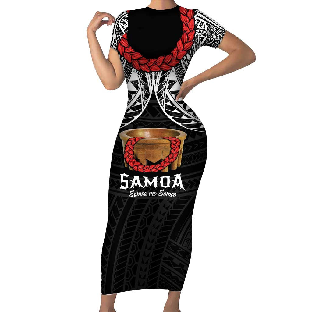 Samoan Tanoa Kava Bowl Ula Fala Short Sleeve Bodycon Dress Polynesian Tribal Vibe