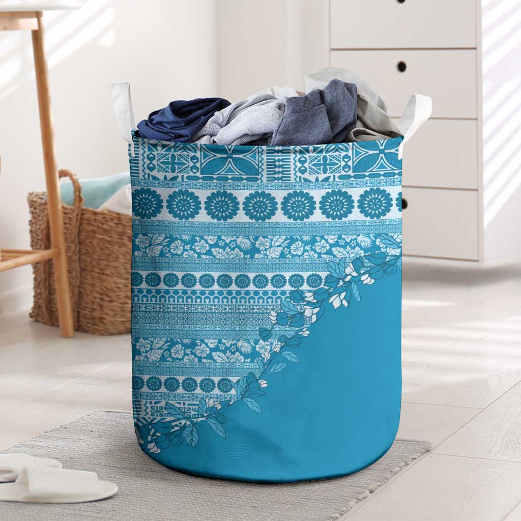 Fiji Marau na Kerisimasi Laundry Basket Aqua Tagimoucia Tapa Masi Tribal LT9 Aqua - Polynesian Pride