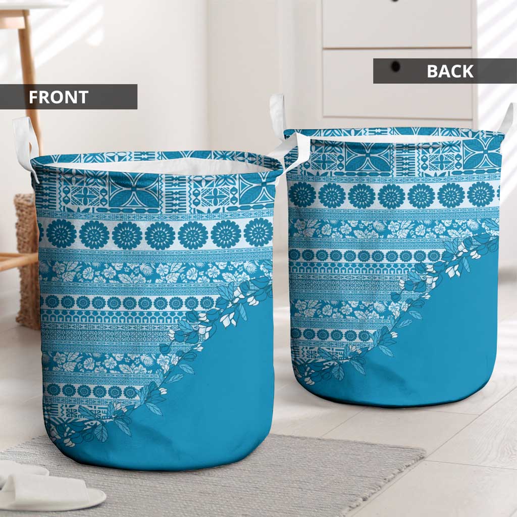 Fiji Marau na Kerisimasi Laundry Basket Aqua Tagimoucia Tapa Masi Tribal LT9 - Polynesian Pride