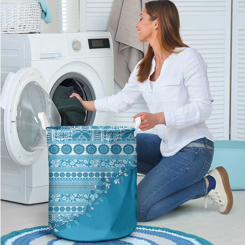 Fiji Marau na Kerisimasi Laundry Basket Aqua Tagimoucia Tapa Masi Tribal LT9 - Polynesian Pride