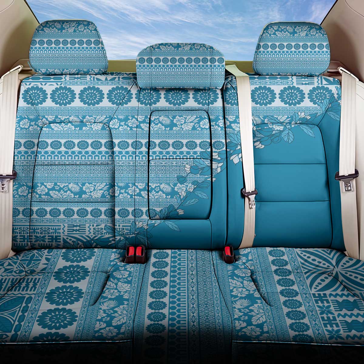 Fiji Marau na Kerisimasi Back Car Seat Cover Aqua Tagimoucia Tapa Masi Tribal - Polynesian Pride