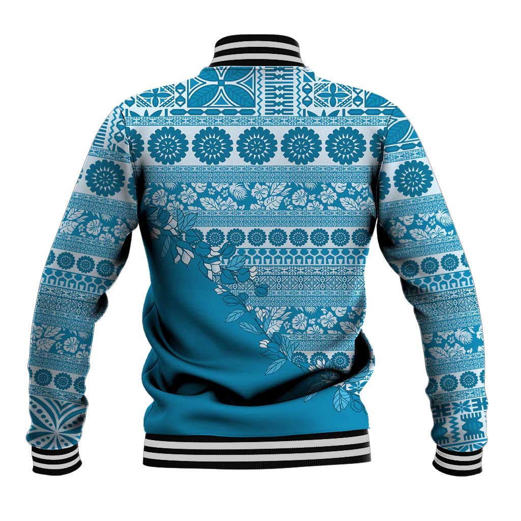 Fiji Marau na Kerisimasi Baseball Jacket Aqua Tagimoucia Tapa Masi Tribal LT9 - Polynesian Pride