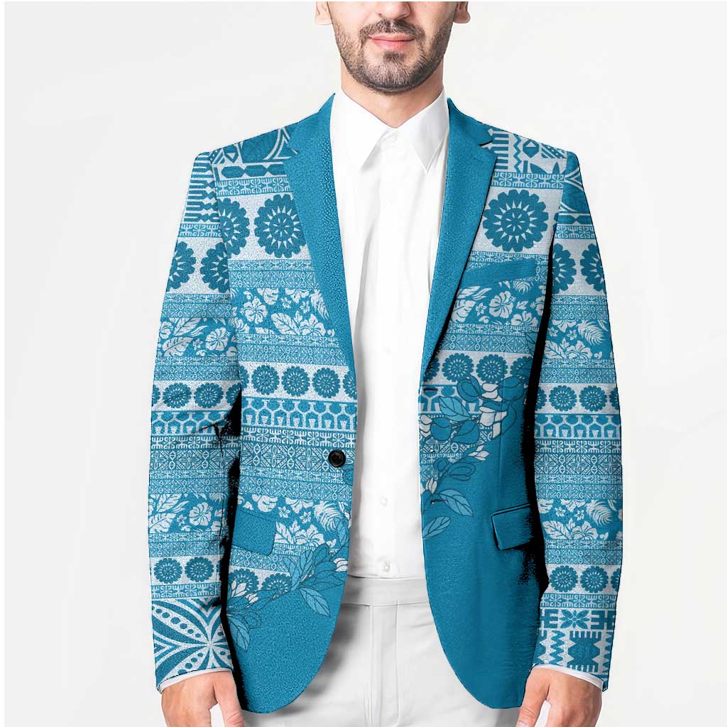 Fiji Marau na Kerisimasi Blazer Aqua Tagimoucia Tapa Masi Tribal - Polynesian Pride
