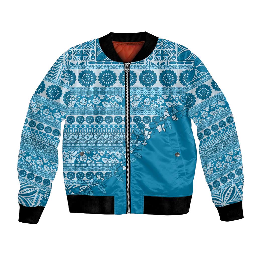 Fiji Marau na Kerisimasi Bomber Jacket Aqua Tagimoucia Tapa Masi Tribal LT9 Unisex Aqua - Polynesian Pride