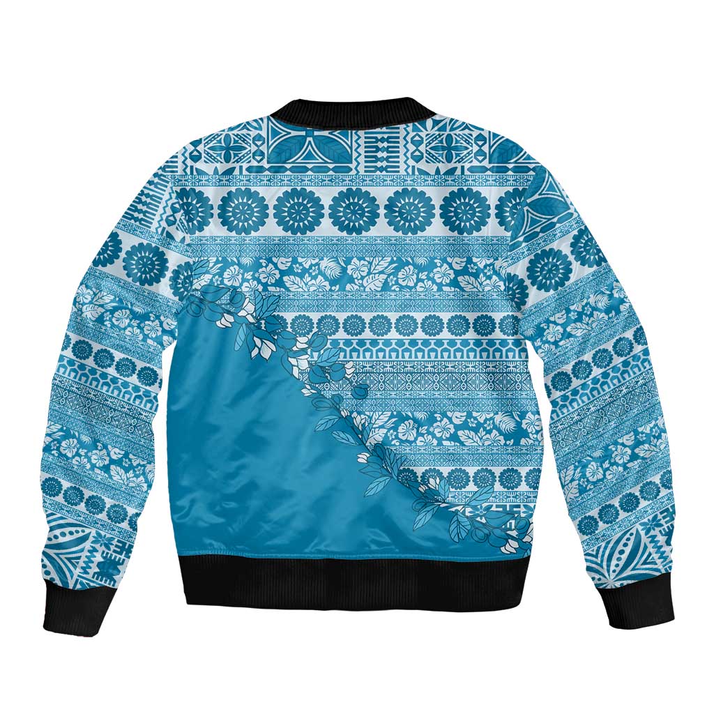 Fiji Marau na Kerisimasi Bomber Jacket Aqua Tagimoucia Tapa Masi Tribal LT9 - Polynesian Pride