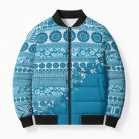 Fiji Marau na Kerisimasi Bomber Puffer Jacket Aqua Tagimoucia Tapa Masi Tribal LT9 Unisex Aqua - Polynesian Pride