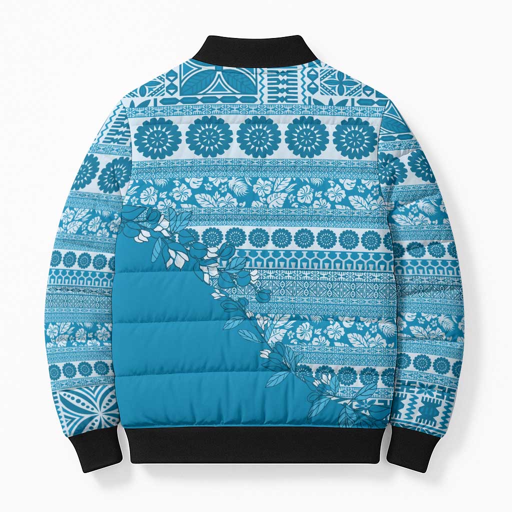 Fiji Marau na Kerisimasi Bomber Puffer Jacket Aqua Tagimoucia Tapa Masi Tribal LT9 - Polynesian Pride