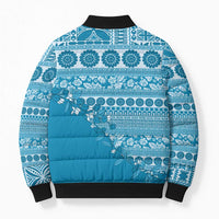 Fiji Marau na Kerisimasi Bomber Puffer Jacket Aqua Tagimoucia Tapa Masi Tribal LT9 - Polynesian Pride