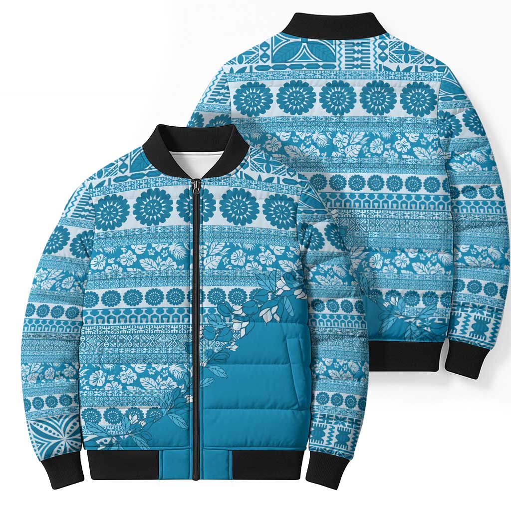 Fiji Marau na Kerisimasi Bomber Puffer Jacket Aqua Tagimoucia Tapa Masi Tribal LT9 - Polynesian Pride