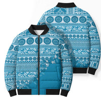 Fiji Marau na Kerisimasi Bomber Puffer Jacket Aqua Tagimoucia Tapa Masi Tribal LT9 - Polynesian Pride