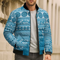 Fiji Marau na Kerisimasi Bomber Puffer Jacket Aqua Tagimoucia Tapa Masi Tribal LT9 - Polynesian Pride