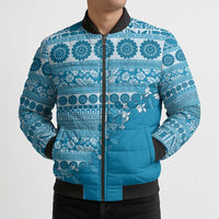 Fiji Marau na Kerisimasi Bomber Puffer Jacket Aqua Tagimoucia Tapa Masi Tribal LT9 - Polynesian Pride