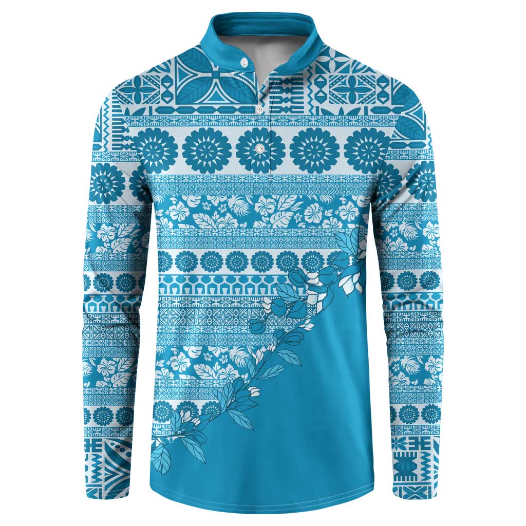 Fiji Marau na Kerisimasi Button Sweatshirt Aqua Tagimoucia Tapa Masi Tribal LT9 Aqua - Polynesian Pride