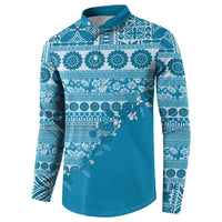 Fiji Marau na Kerisimasi Button Sweatshirt Aqua Tagimoucia Tapa Masi Tribal LT9 - Polynesian Pride