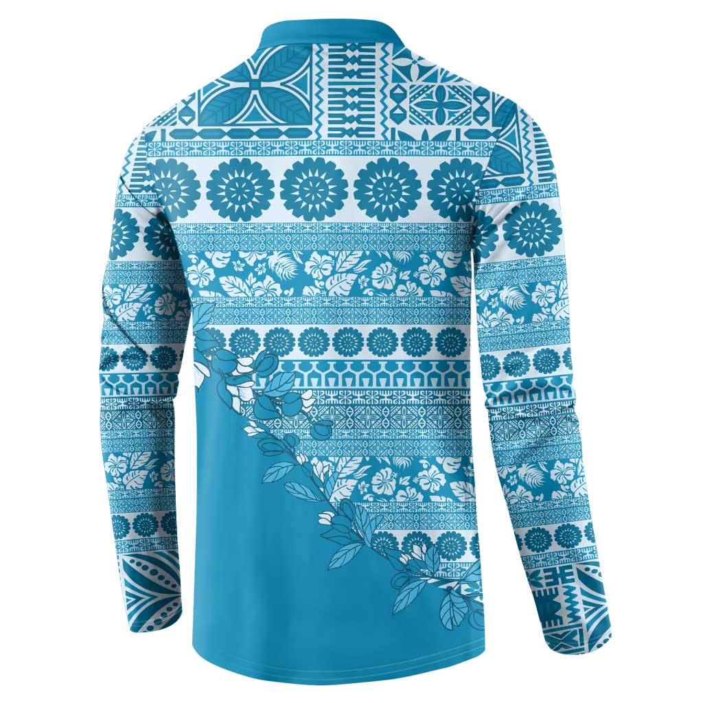 Fiji Marau na Kerisimasi Button Sweatshirt Aqua Tagimoucia Tapa Masi Tribal LT9 - Polynesian Pride