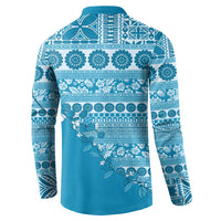 Fiji Marau na Kerisimasi Button Sweatshirt Aqua Tagimoucia Tapa Masi Tribal LT9 - Polynesian Pride