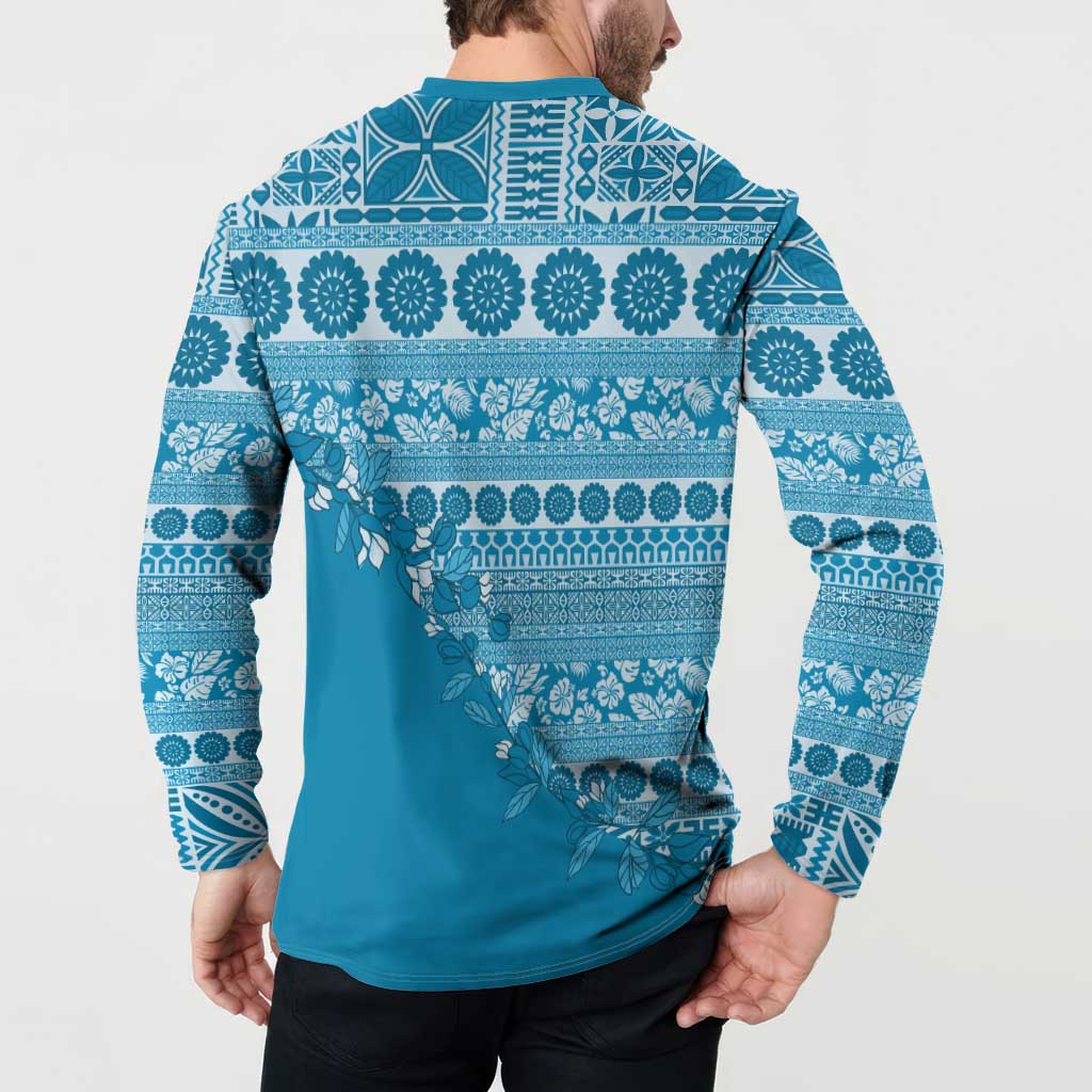 Fiji Marau na Kerisimasi Button Sweatshirt Aqua Tagimoucia Tapa Masi Tribal LT9 - Polynesian Pride