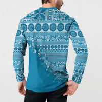 Fiji Marau na Kerisimasi Button Sweatshirt Aqua Tagimoucia Tapa Masi Tribal LT9 - Polynesian Pride