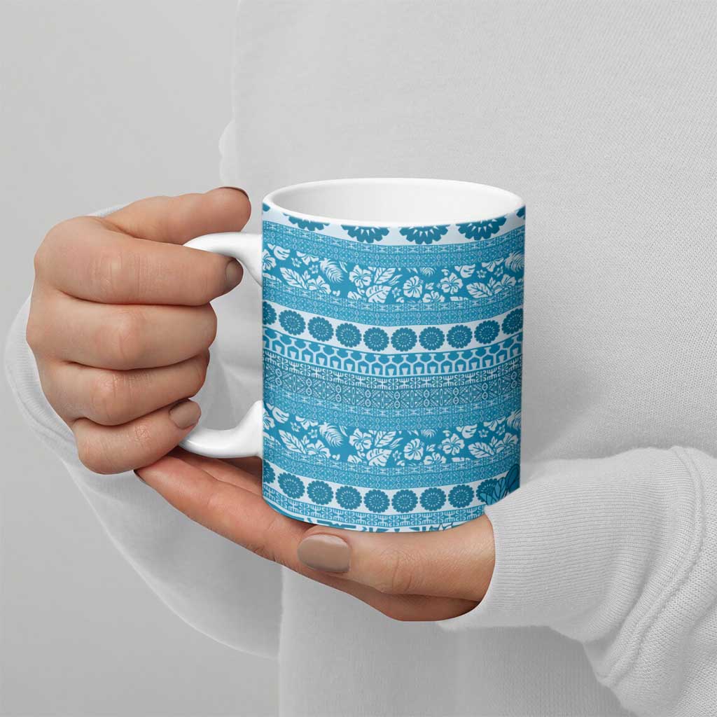 Fiji Marau na Kerisimasi Ceramic Mug Aqua Tagimoucia Tapa Masi Tribal - Polynesian Pride