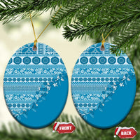 Fiji Marau na Kerisimasi Ceramic Ornament Aqua Tagimoucia Tapa Masi Tribal LT9 Oval Aqua - Polynesian Pride